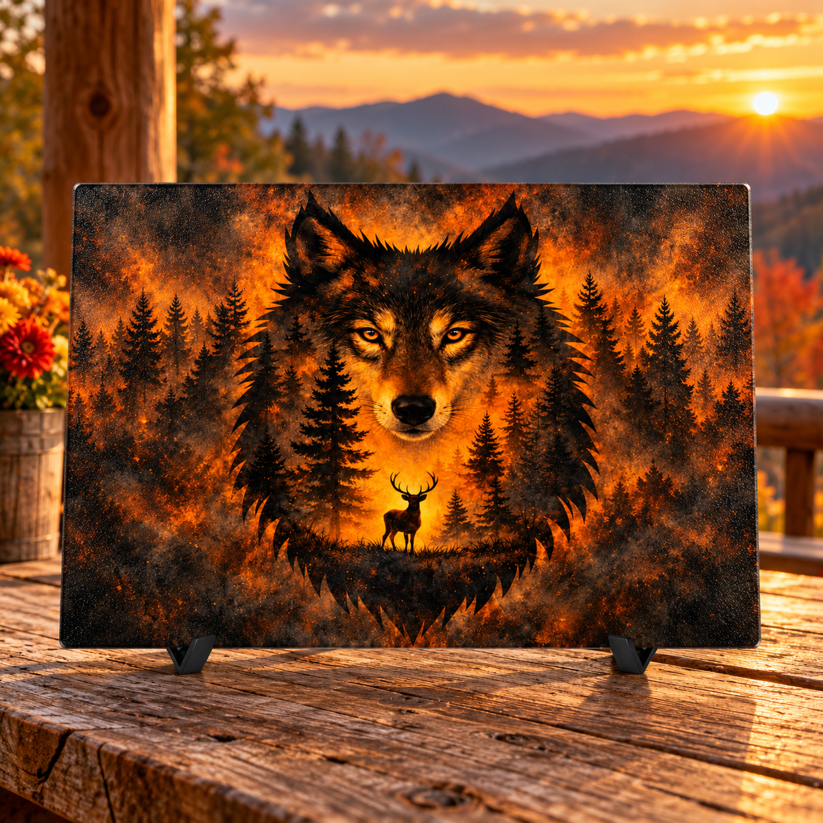 Amber Wilderness Wolf 15 × 11-Inch Glass Cutting Board