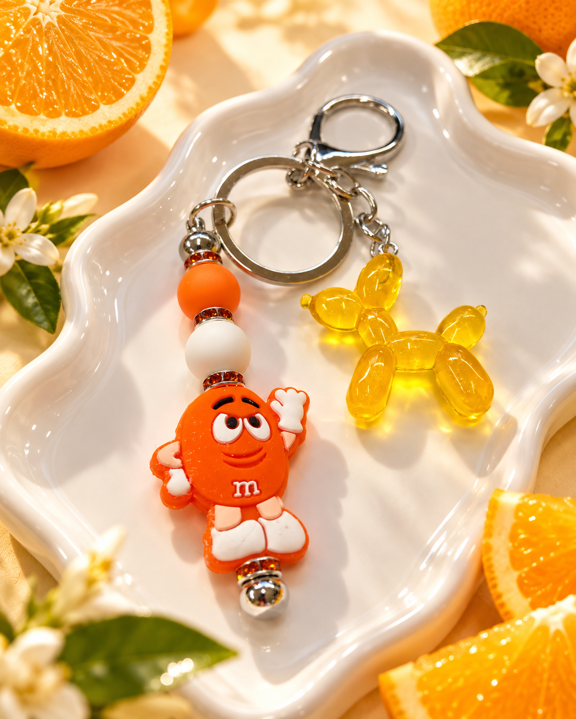 Orange Crush Candy Cutie Keychain with Balloon Dog Charm