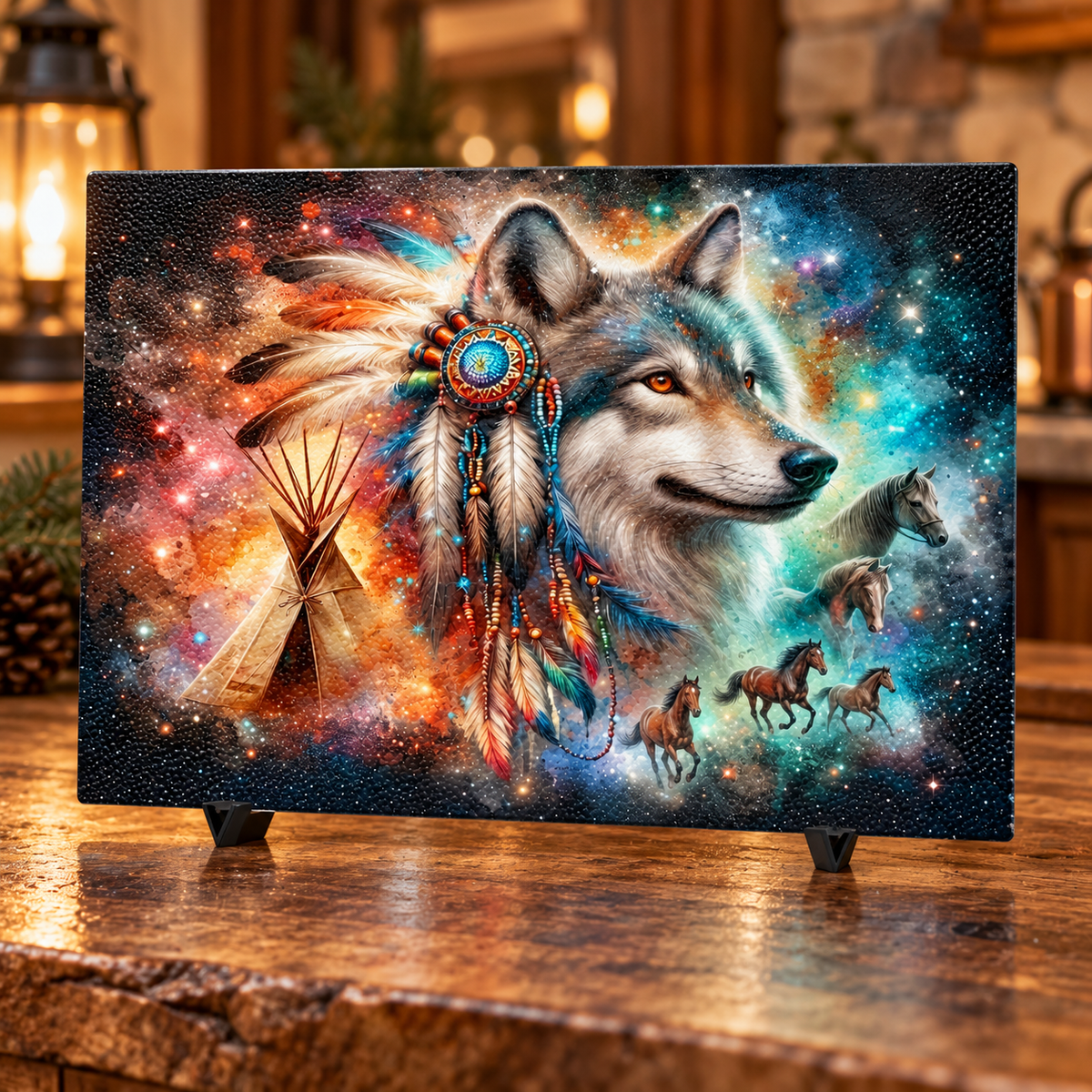 Wild Spirit Wolf 15 x 11-Inch Glass Cutting Board with Stands