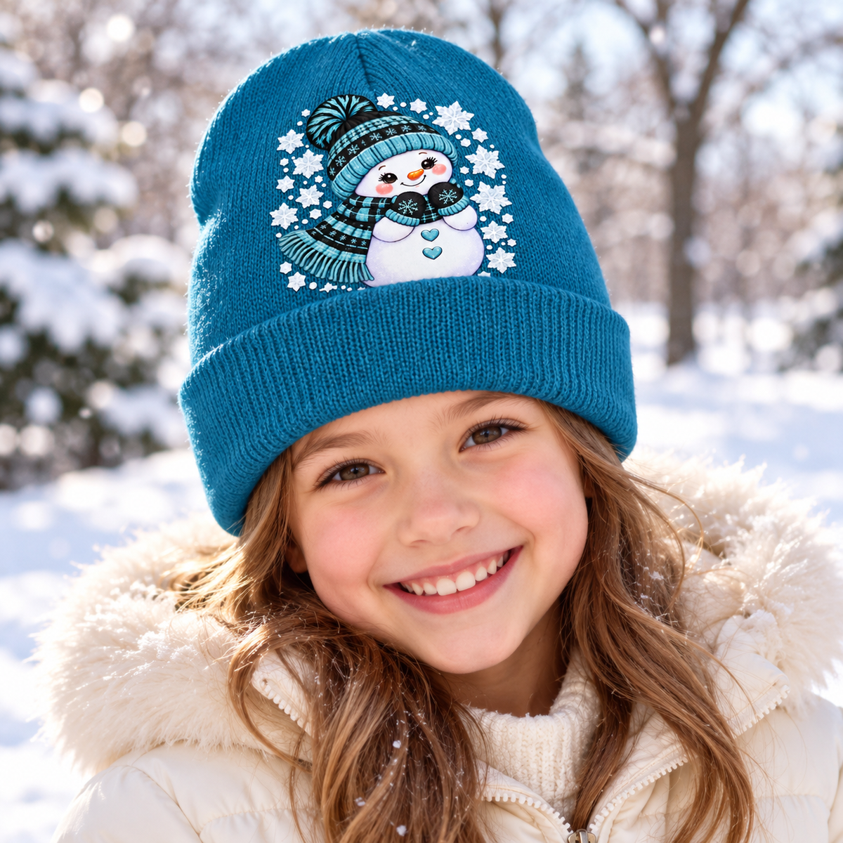 Snow Sweet Teal Kids’ Snowman Beanie