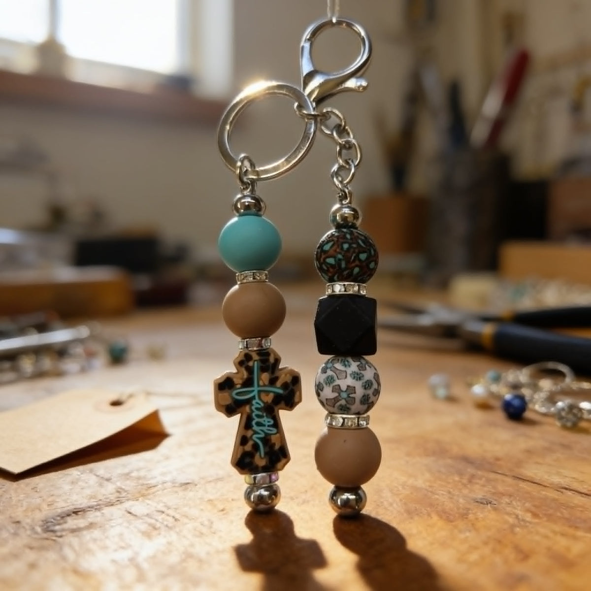 Wildly Faithful Leopard Cross Beaded Keychain