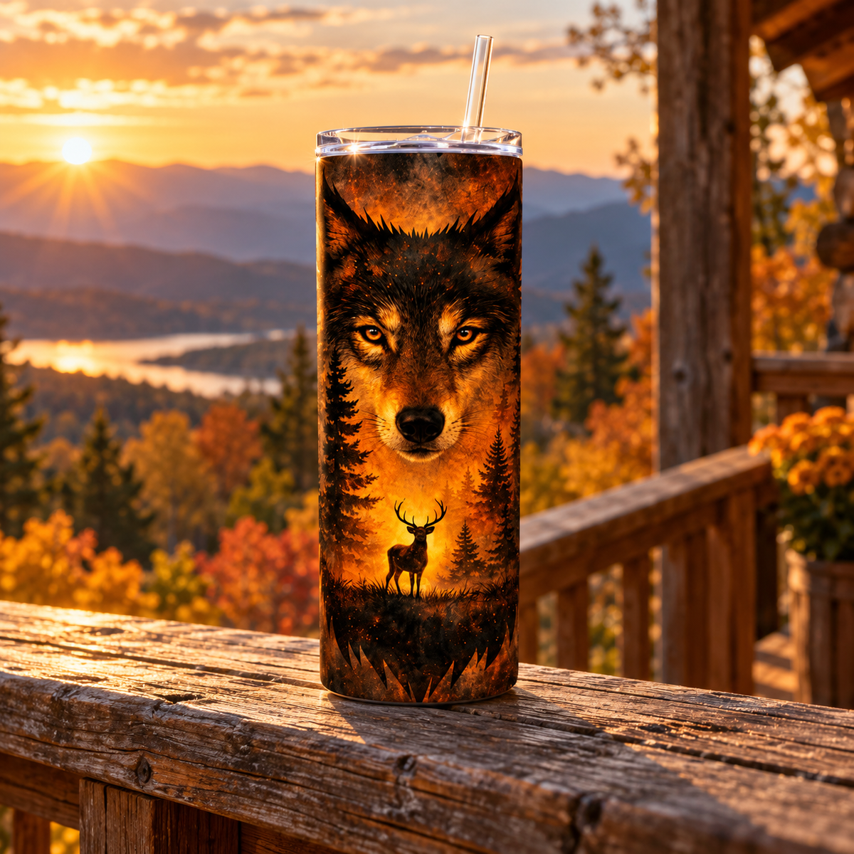 Amber Wilderness Wolf 20-Ounce Stainless Steel Tumbler