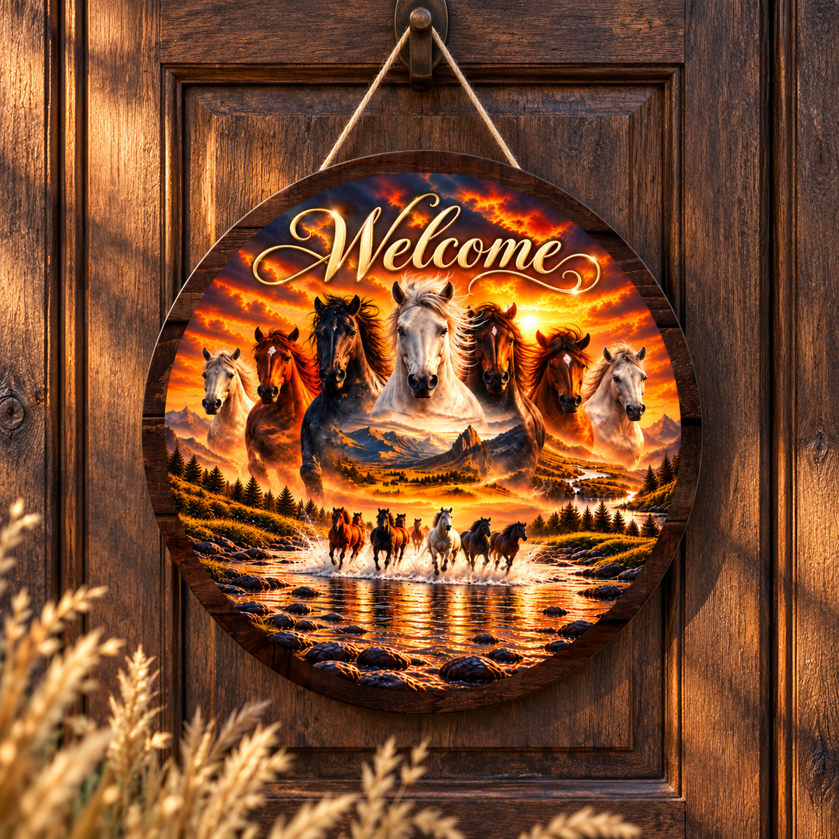 Wild Horses 10-inch MDF Welcome Sign