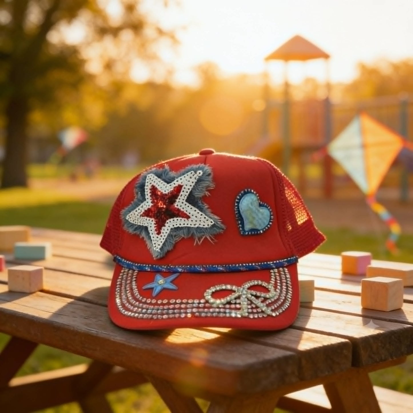 "Lil' Firecracker Rhinestone Glam Kids Trucker Hat"
