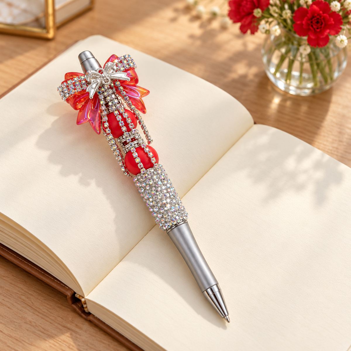 Ruby Radiance Red Rhinestone Bow Pen