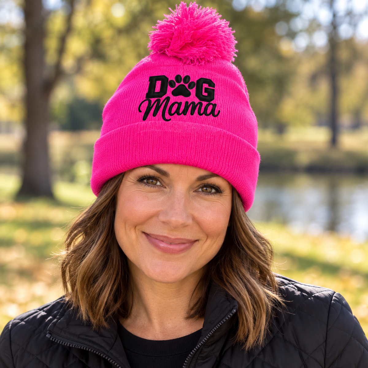 Pink, Paws & Cozy Walks Dog Mama Pom-Pom Beanie