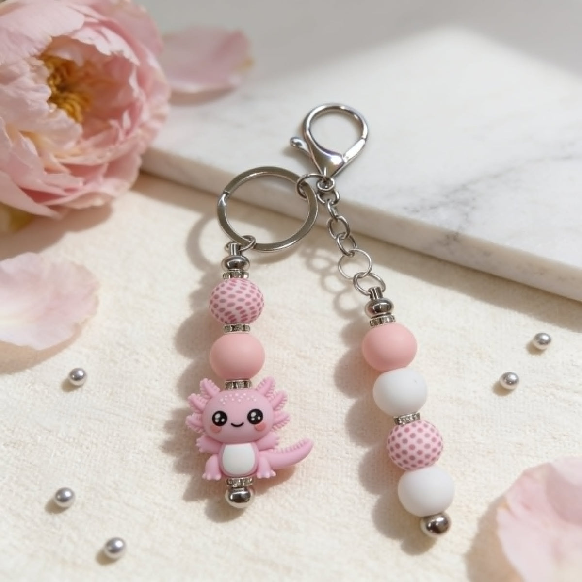 Blush Buddy Pink Axolotl Beaded Keychain