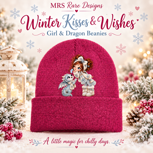 Winter Kisses Pink Girl & Dragon Beanie