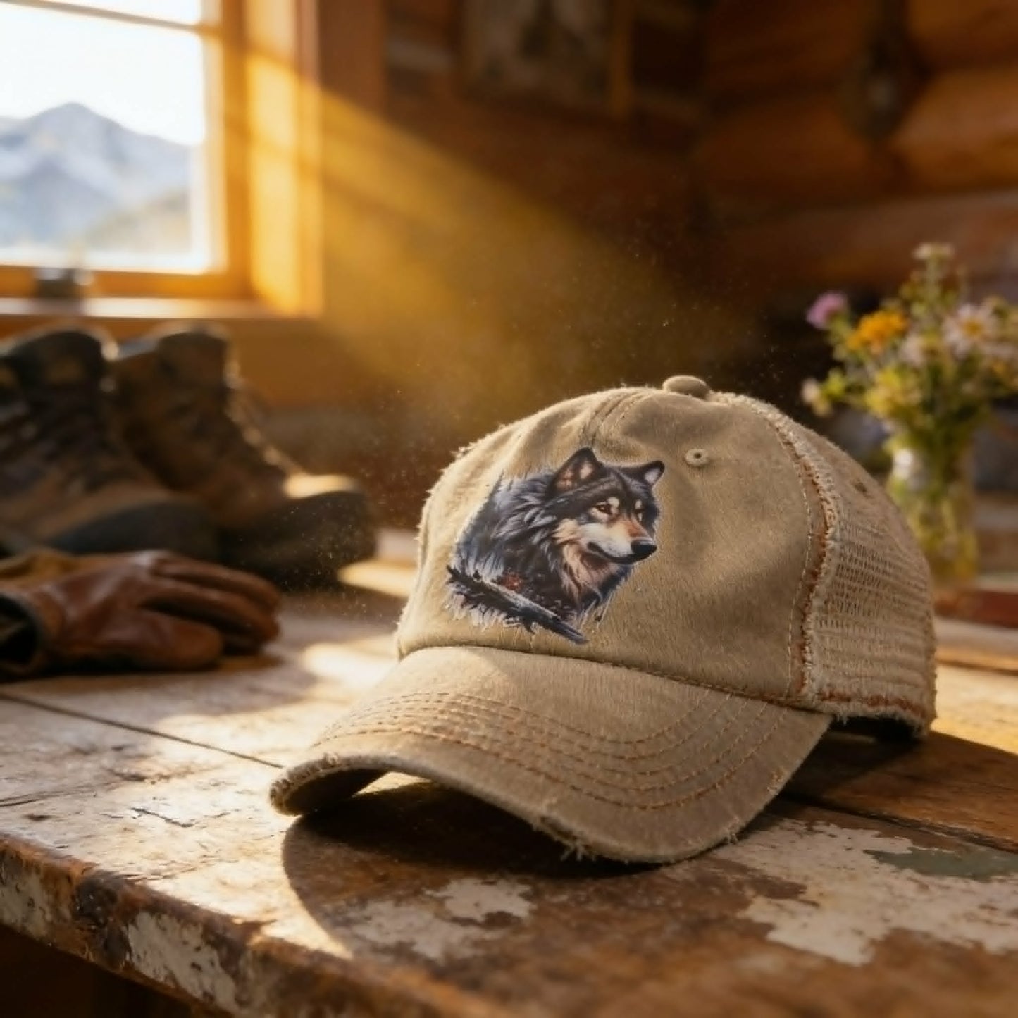 Lone Wolf Vintage Distressed Trucker Cap