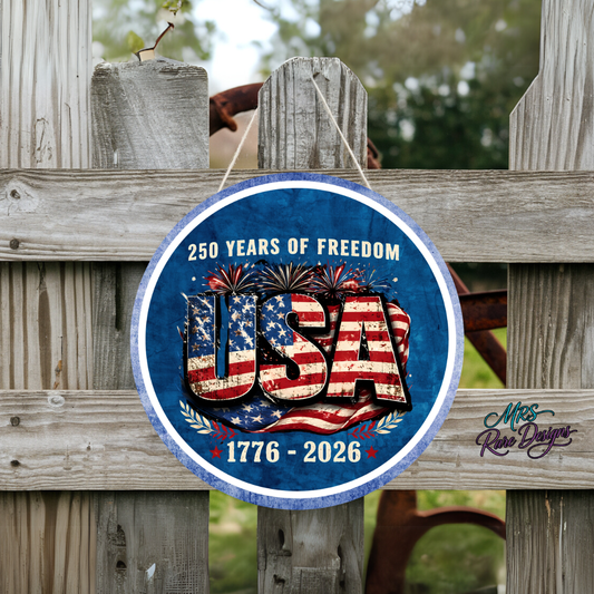 🇺🇸 250 Years of Freedom — USA Round Welcome Sign | 10 Inch | Navy Blue Edition | 1776–2026