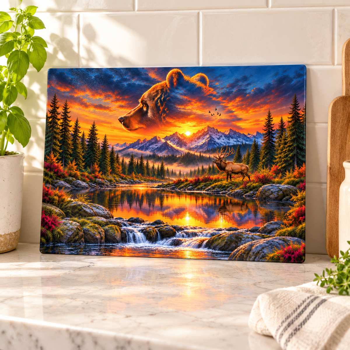 Bear Valley Sunset 11 × 7.87-Inch Glass Cutting Board