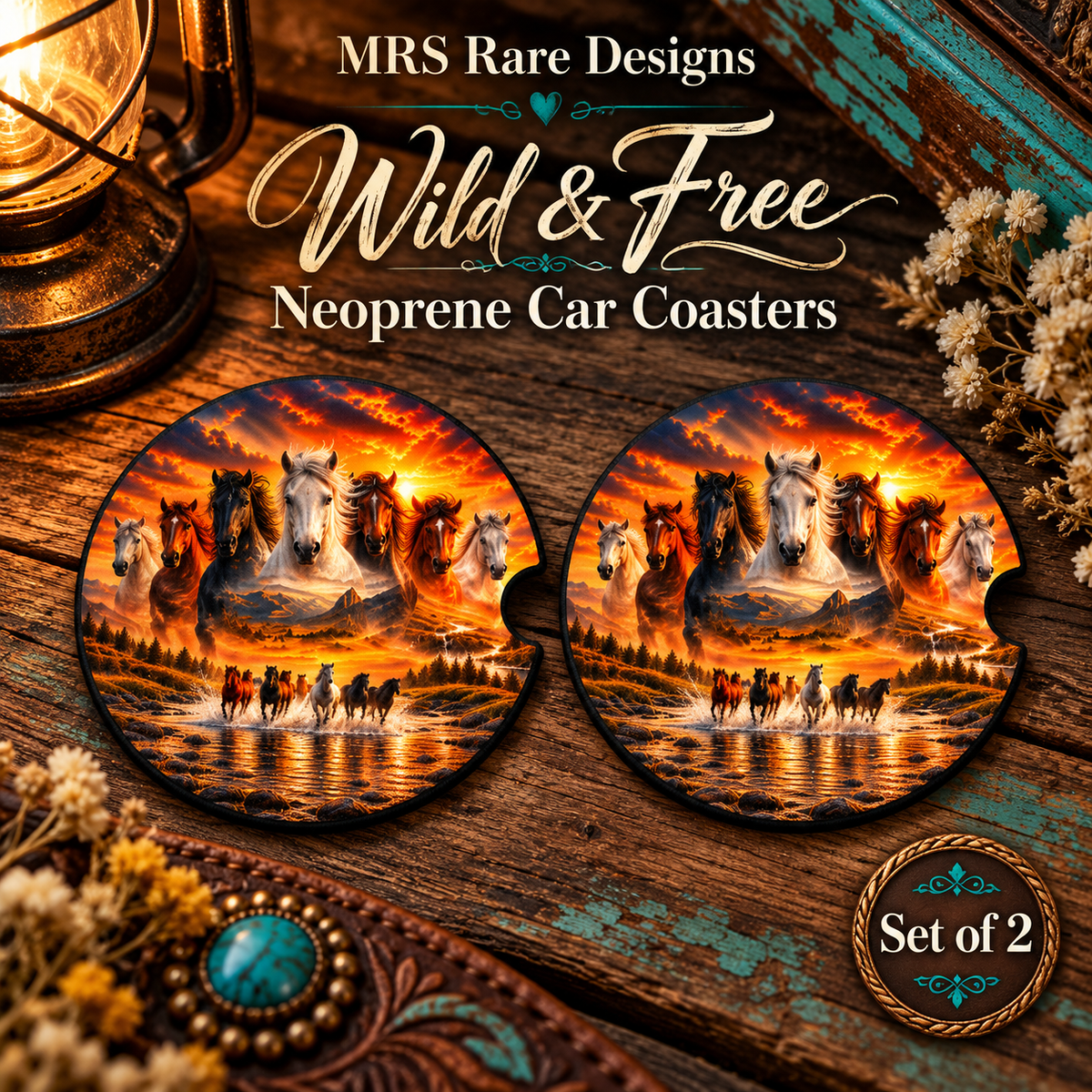 Wild & Free Neoprene Car Coasters (Set of 2)