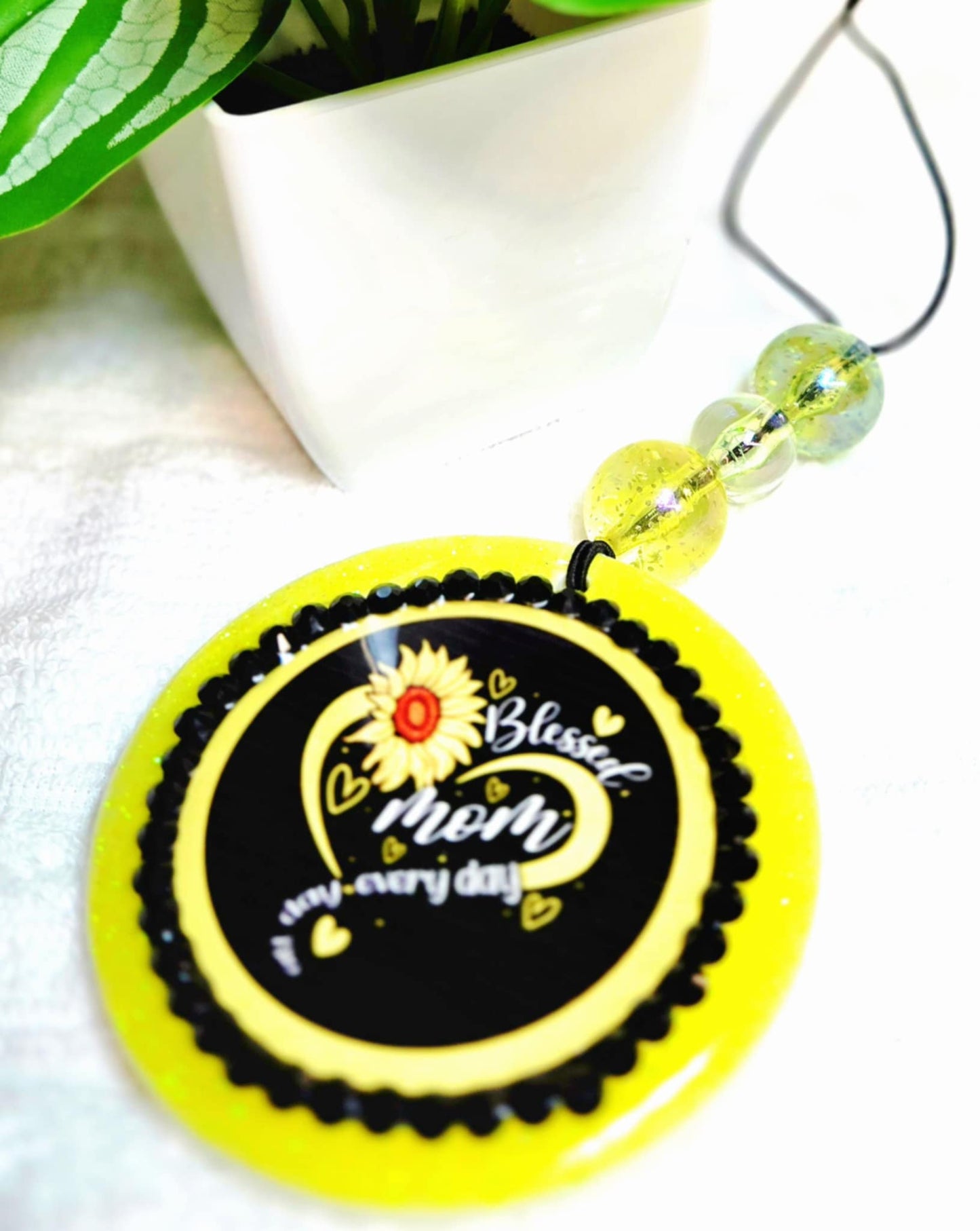 Blessed Mom Sunflower Car Charm & Clip Set