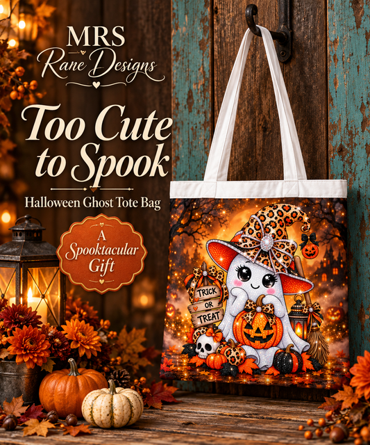 MRS Rare Designs Too Cute to Spook Halloween Ghost Tote Bag