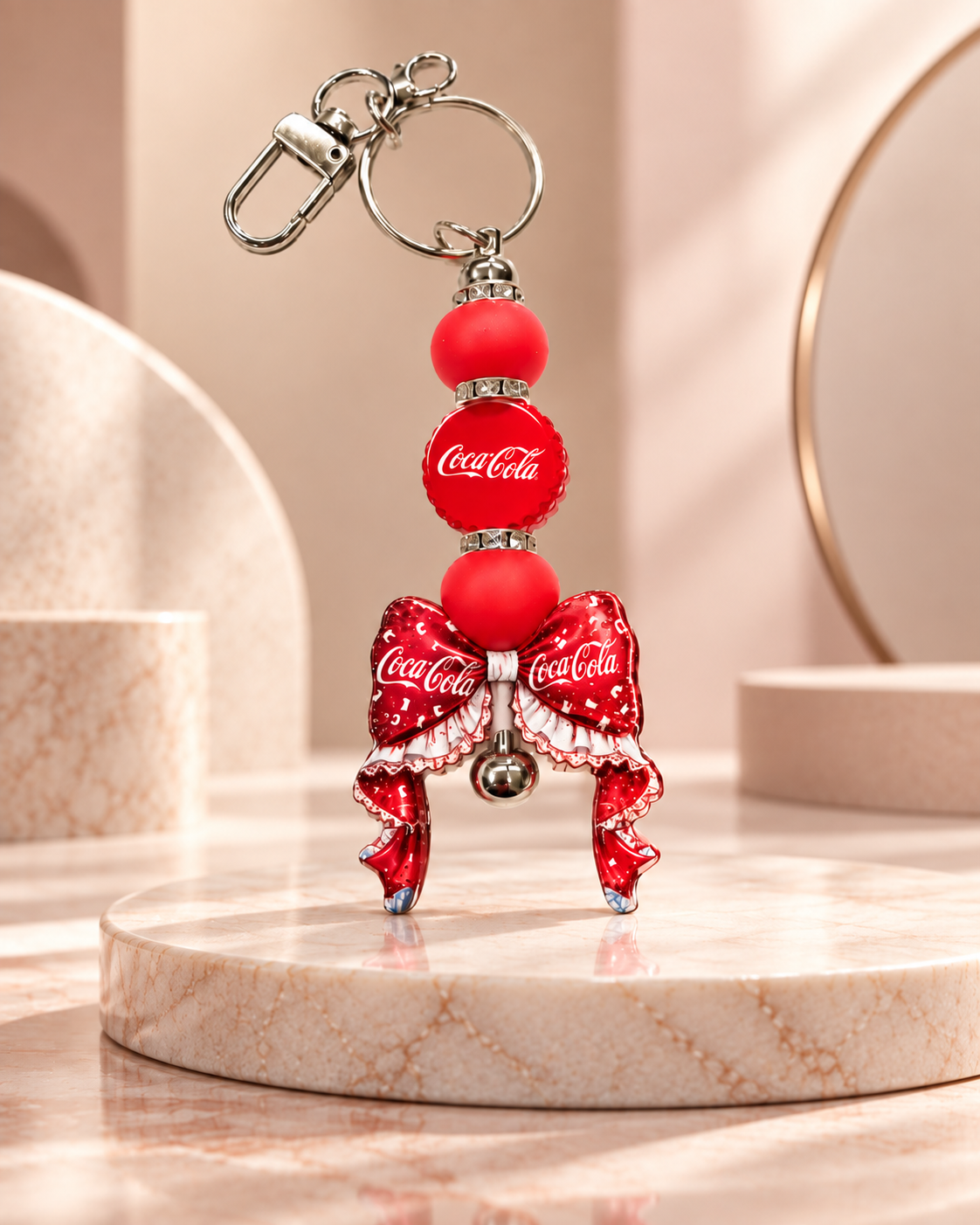 Soda Pop Sweetheart Coca-Cola Bow Beaded Keychain
