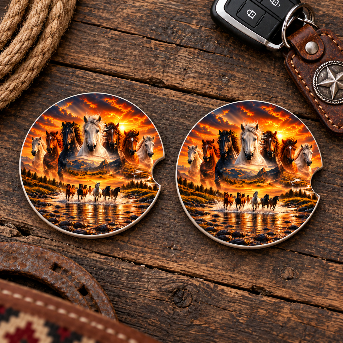 Wild & Free Ceramic Car Coasters (Set of 2)