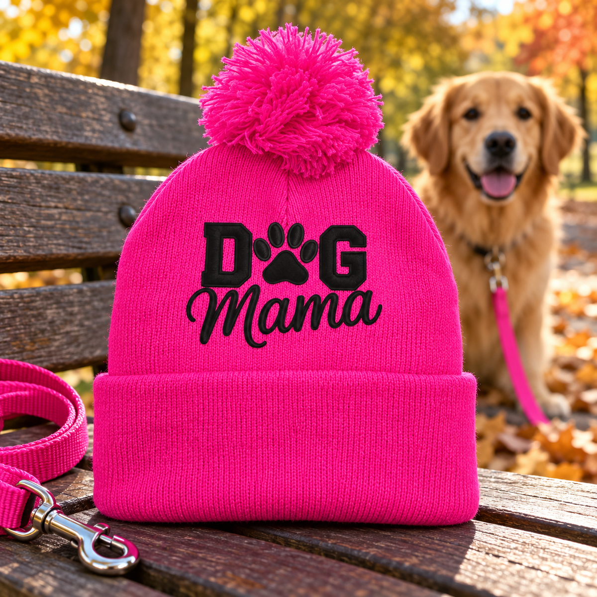 Pink, Paws & Cozy Walks Dog Mama Pom-Pom Beanie
