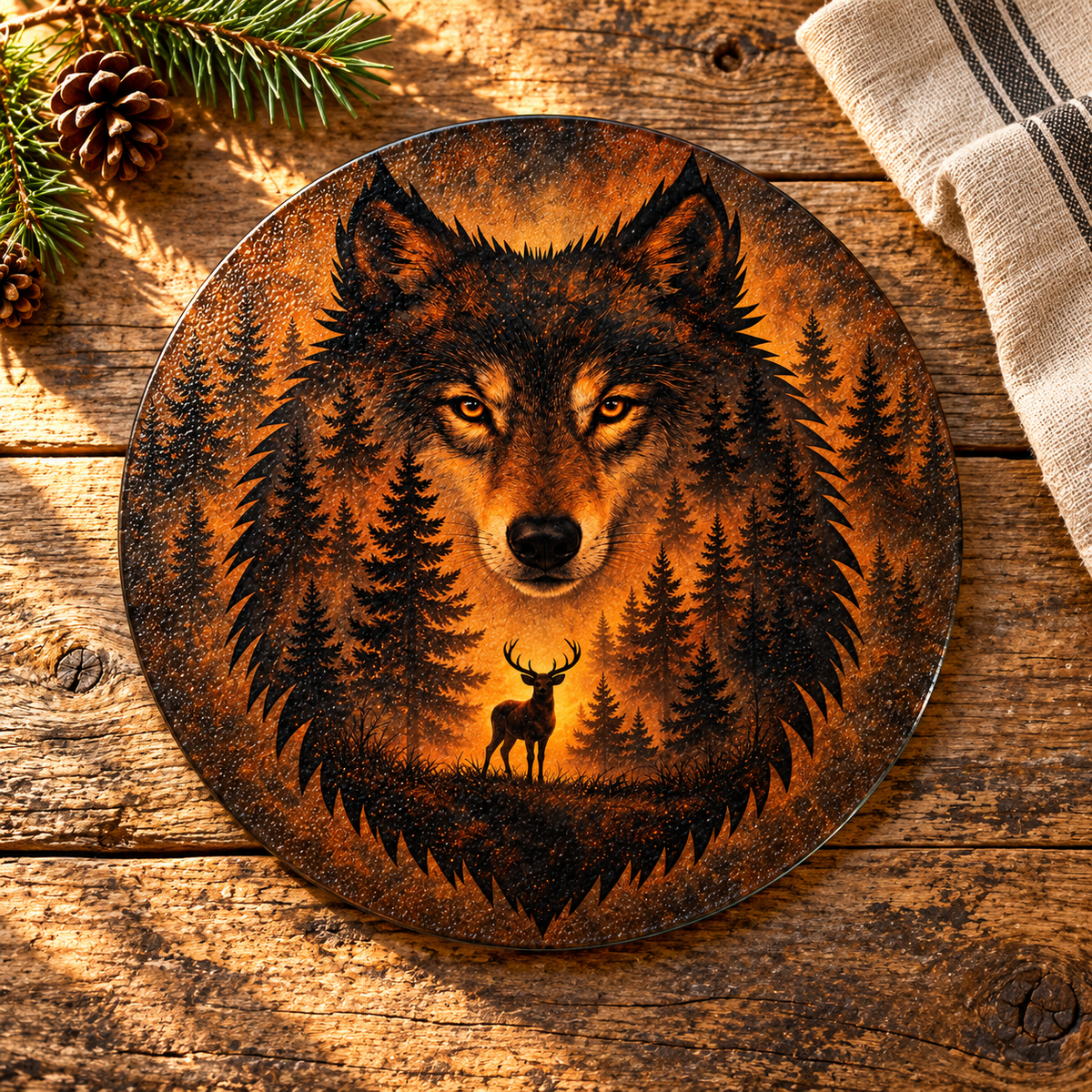 Amber Wilderness Wolf 9-Inch Round Glass Cutting Board
