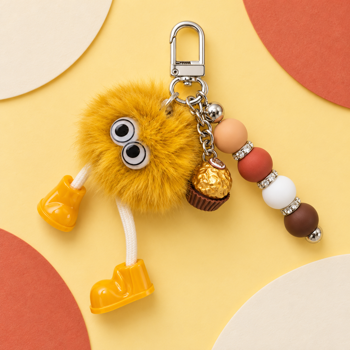Golden Giggles Pom-Pom Beaded Keychain