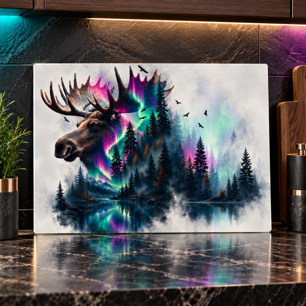 Northern Majesty Moose Glass Cutting Board – 11 × 7.87 Inch