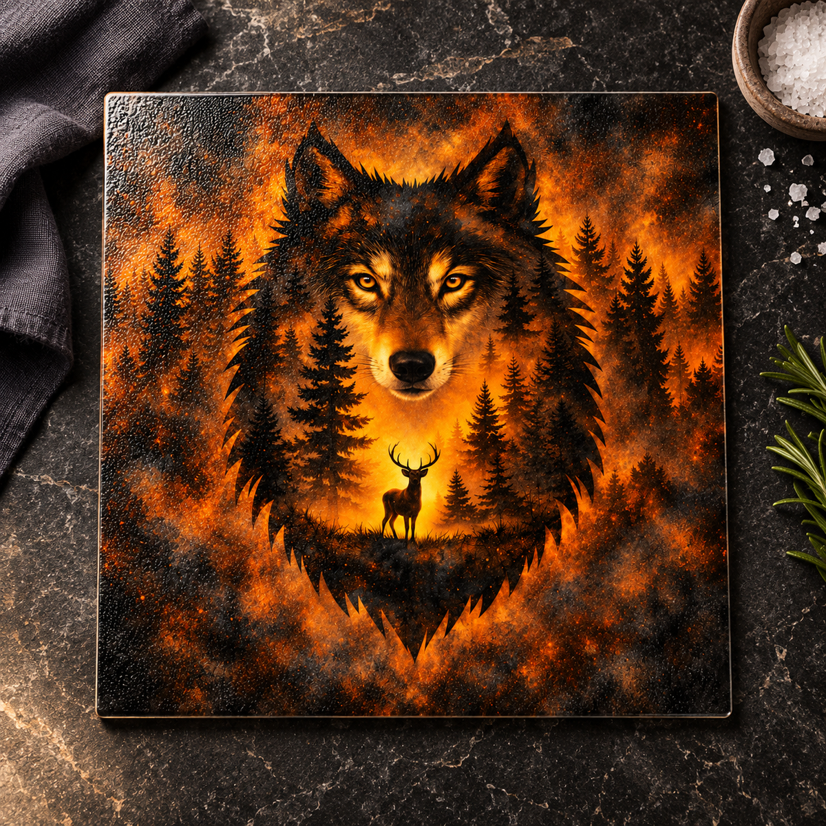 Amber Wilderness Wolf 9-Inch Square Glass Cutting Board