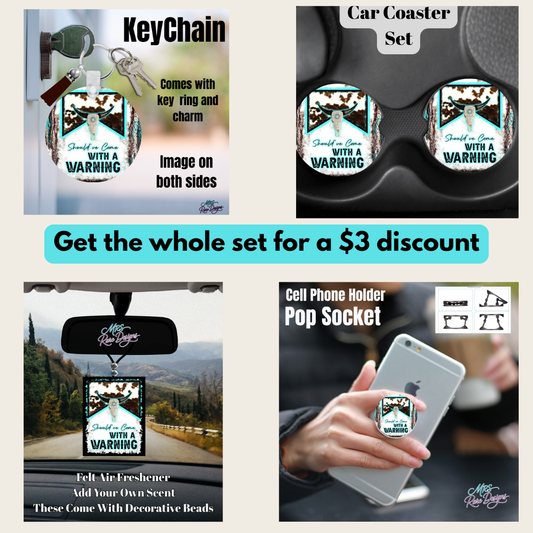 Western Longhorn “Should’ve Come With a Warning” Car Accessory Bundle Set (4-Piece)