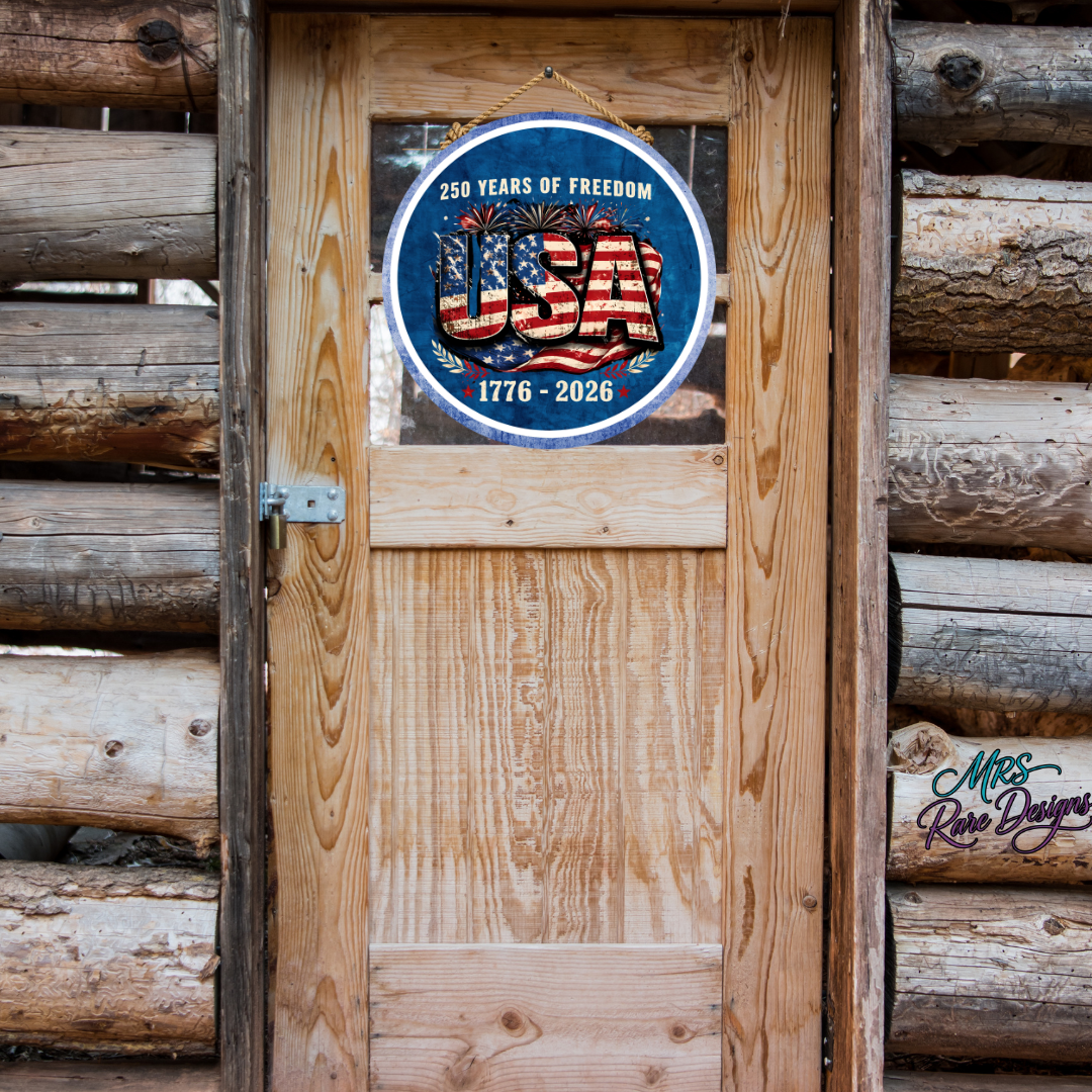 🇺🇸 250 Years of Freedom — USA Round Welcome Sign | 10 Inch | Navy Blue Edition | 1776–2026