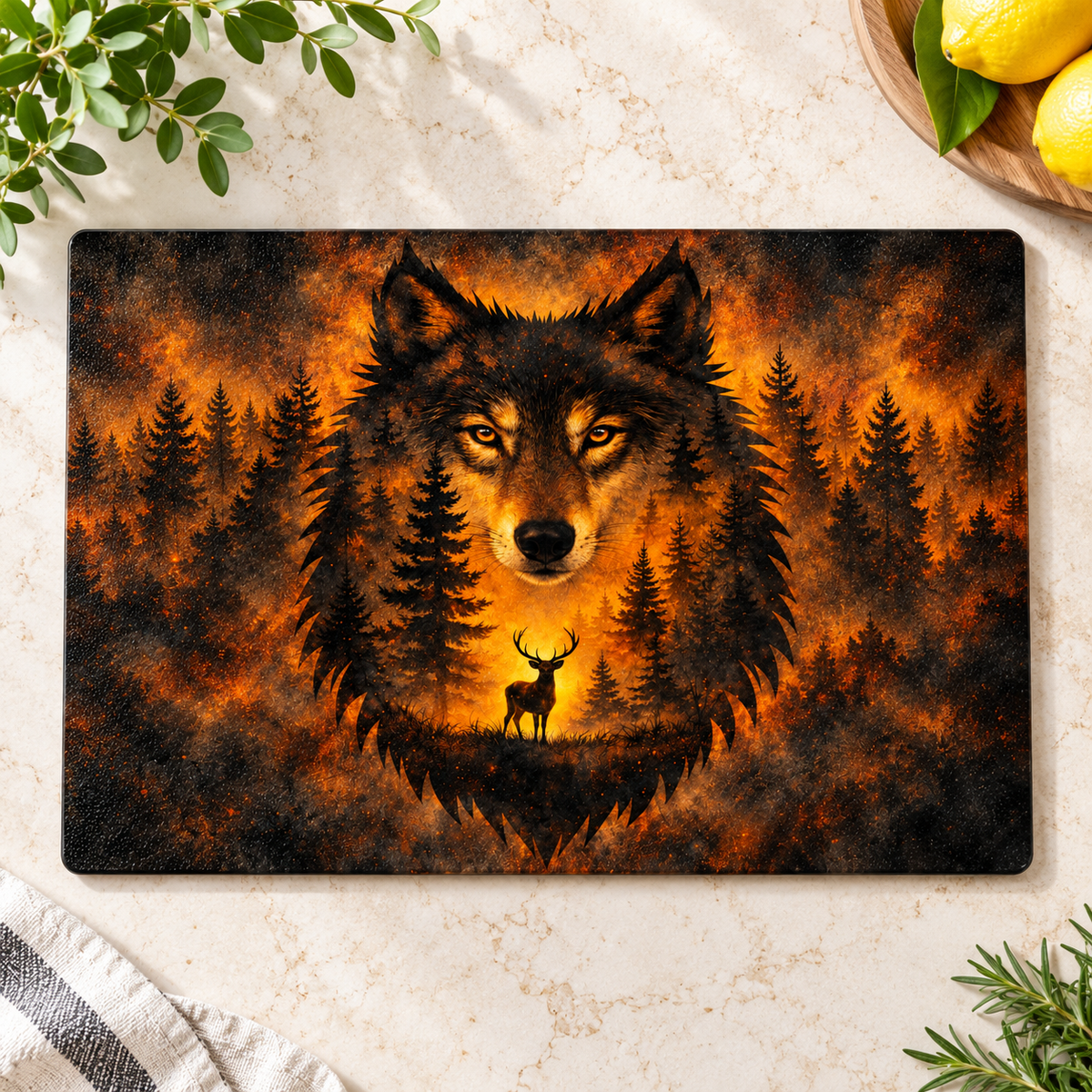 Amber Wilderness Wolf 11 × 7.87-Inch Glass Cutting Board
