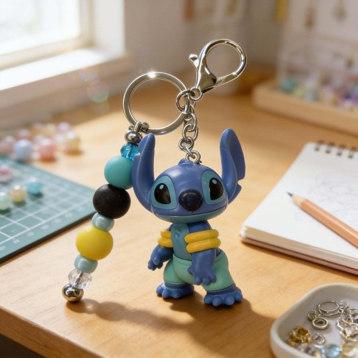 Tropical Stitch Beaded Bag Charm Keychain