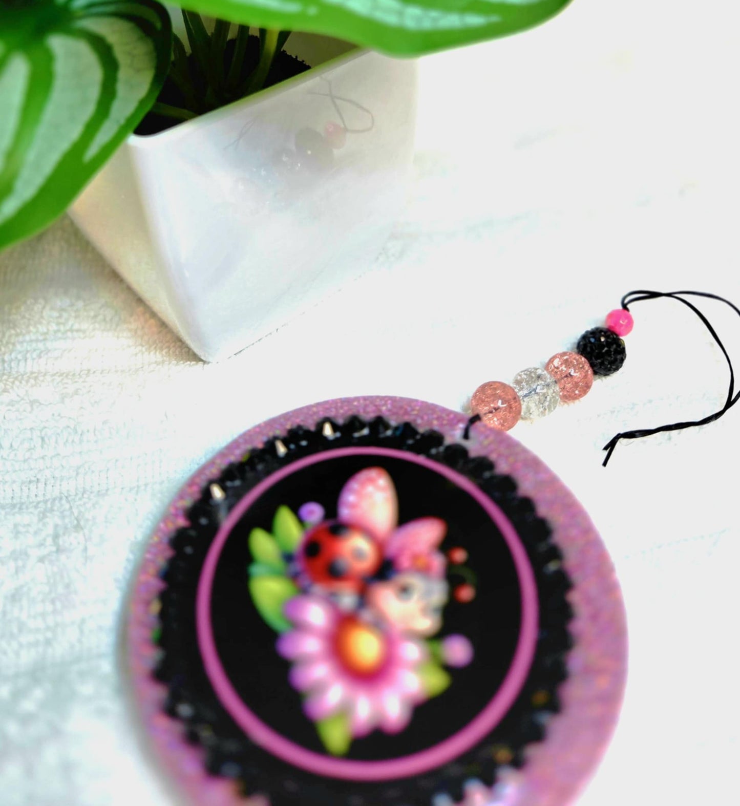 Ladybug Blossoms Car Charm & Clip Set