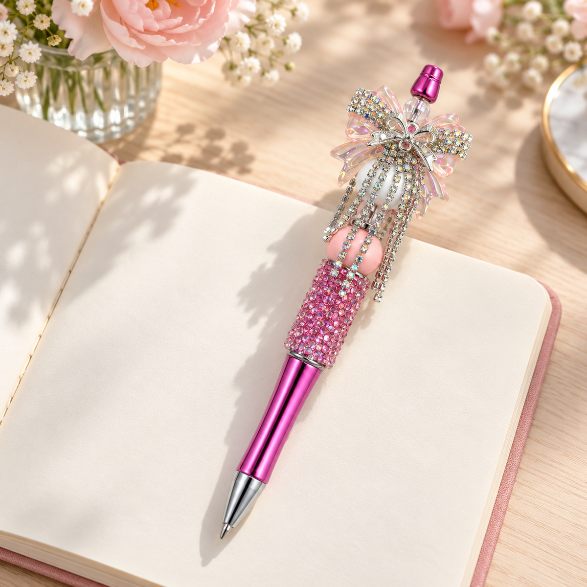Blush & Bling Pink Rhinestone Bow Pen
