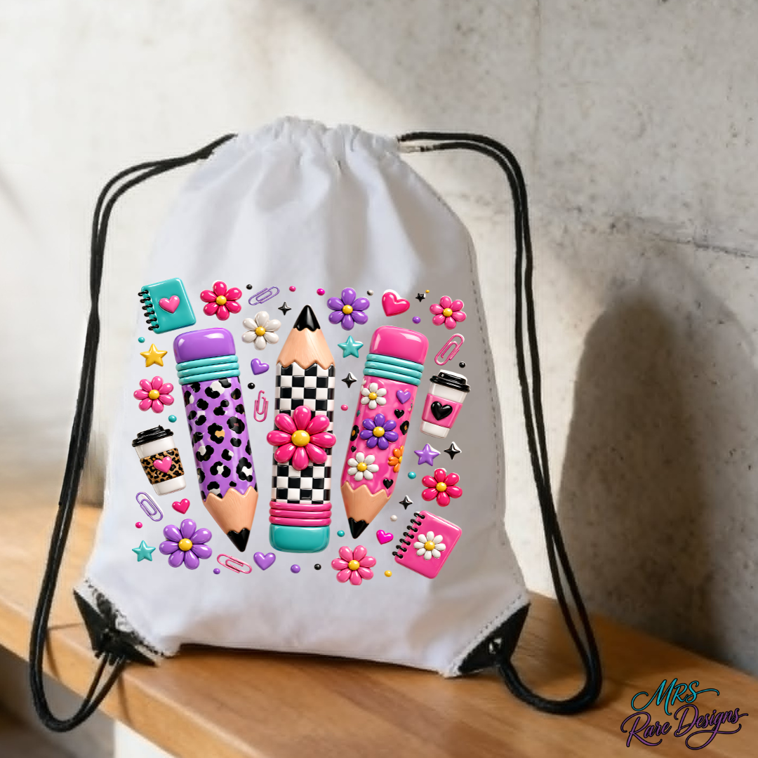 Retro Preppy Pencils & Doodles Drawstring Cinch Backpack