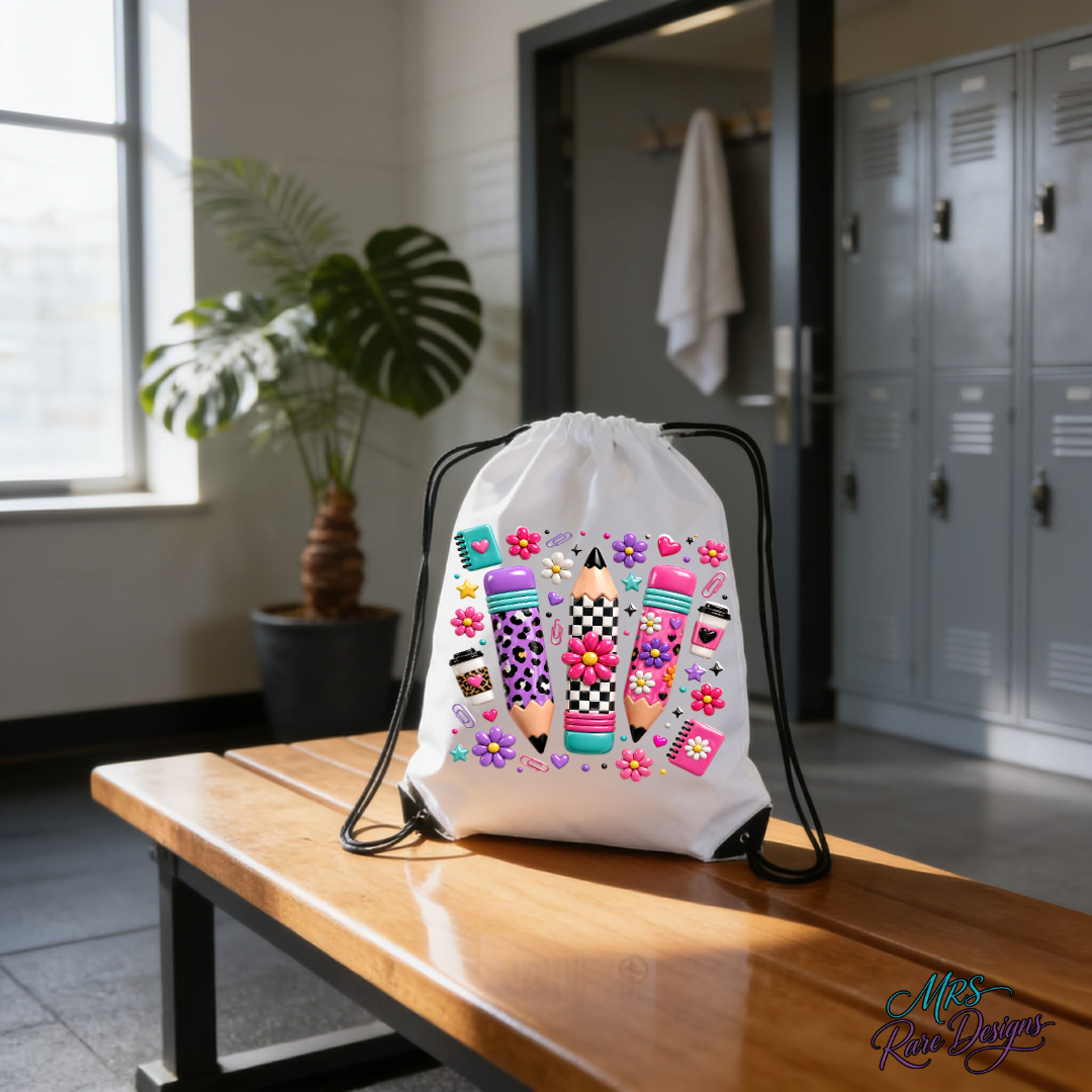 Retro Preppy Pencils & Doodles Drawstring Cinch Backpack