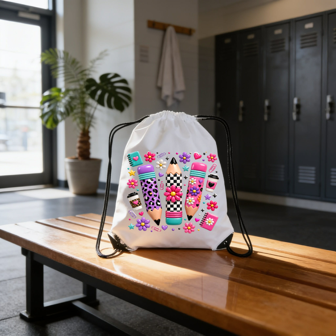 Retro Preppy Pencils & Doodles Drawstring Cinch Backpack