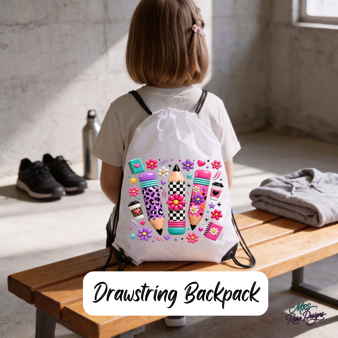 Retro Preppy Pencils & Doodles Drawstring Cinch Backpack