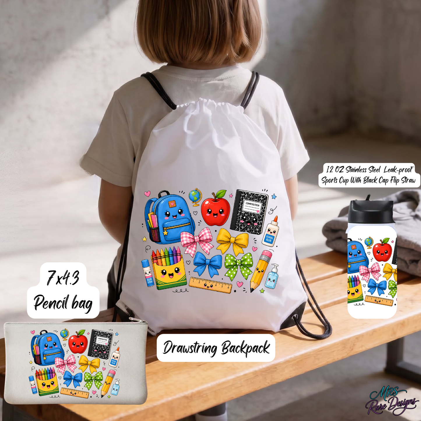 SmartyPants Ultimate Back-to-School 3-Piece Bundle: Drawstring Backpack, Pencil Pouch & 12oz Stainless Steel Tumbler