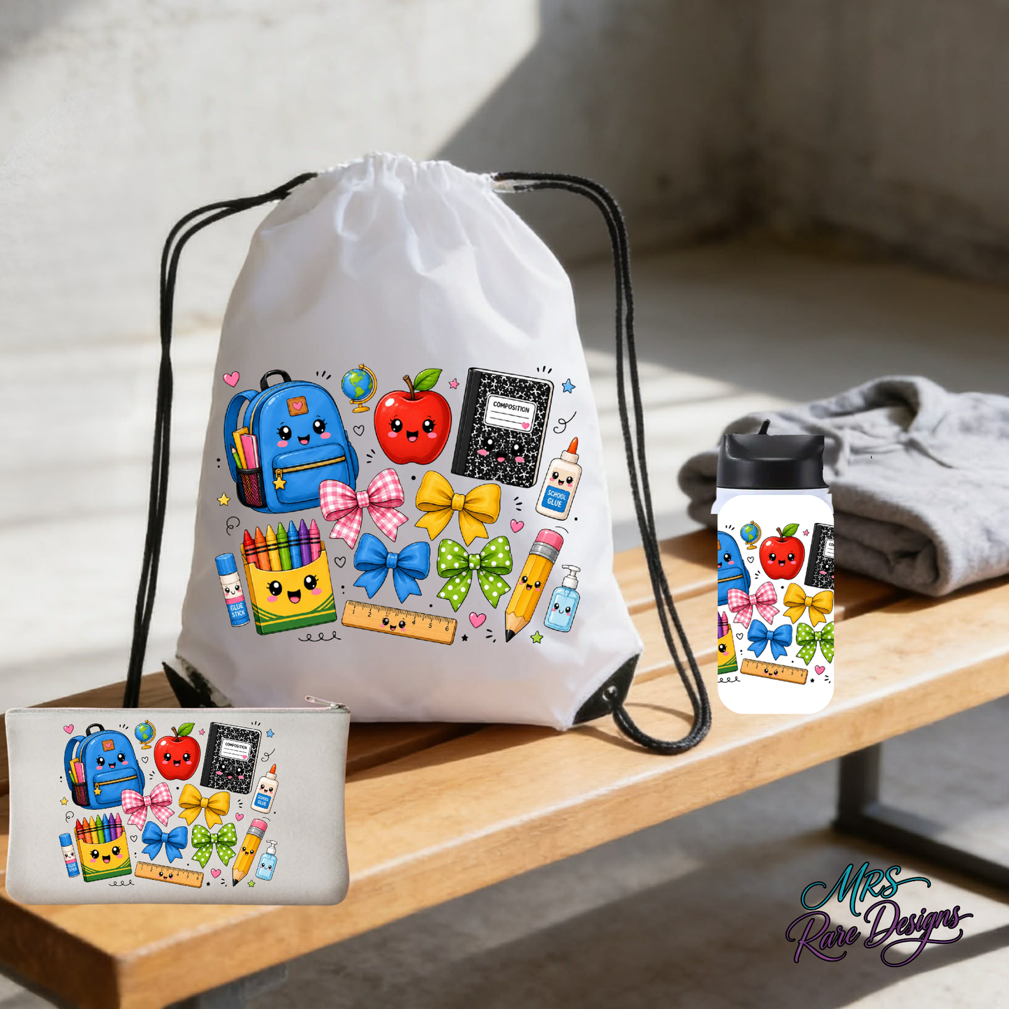 SmartyPants Ultimate Back-to-School 3-Piece Bundle: Drawstring Backpack, Pencil Pouch & 12oz Stainless Steel Tumbler