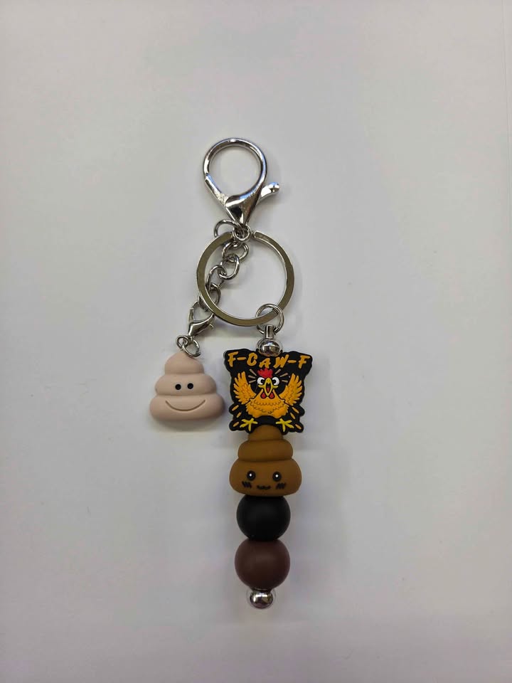 Cluck & Sass Chicken and Poop Charm Beaded Keychain