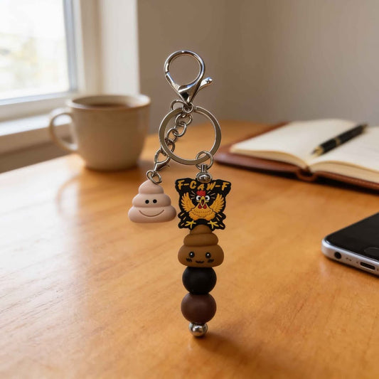 Cluck & Sass Chicken and Poop Charm Beaded Keychain