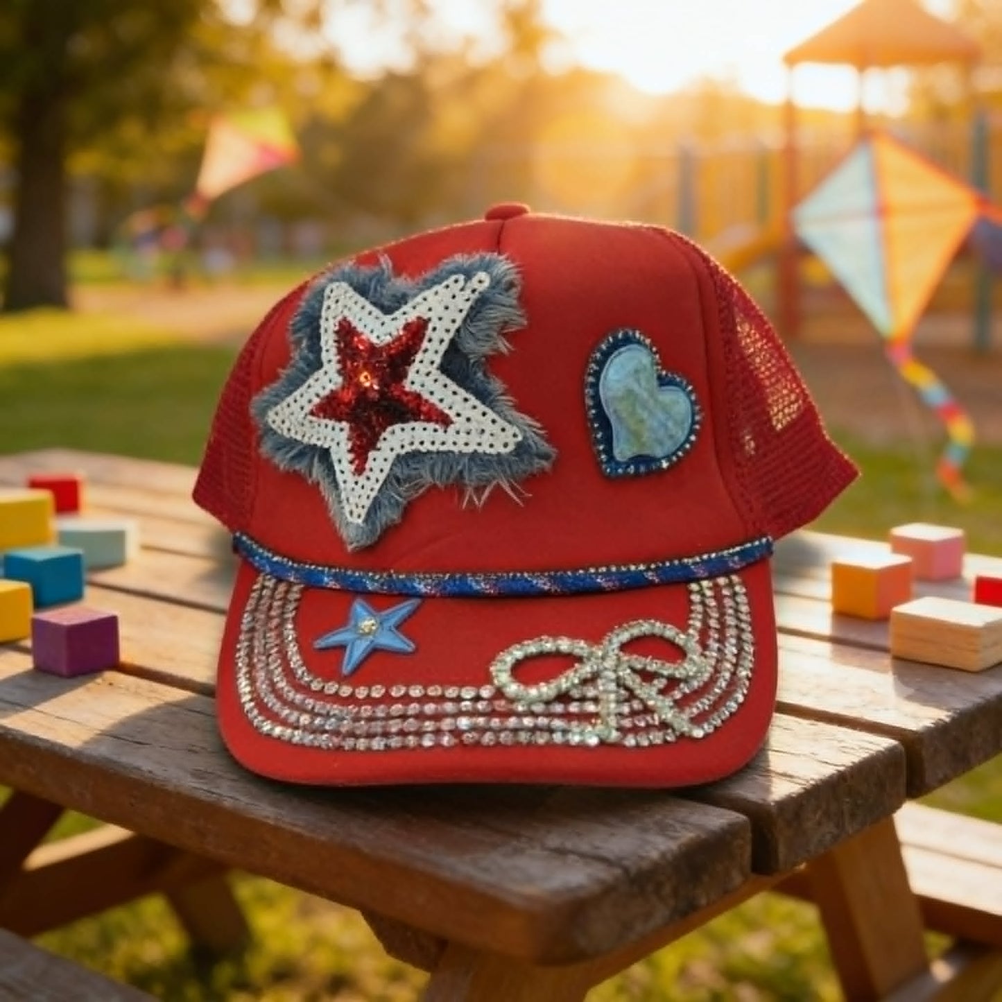 "Lil' Firecracker Rhinestone Glam Kids Trucker Hat"
