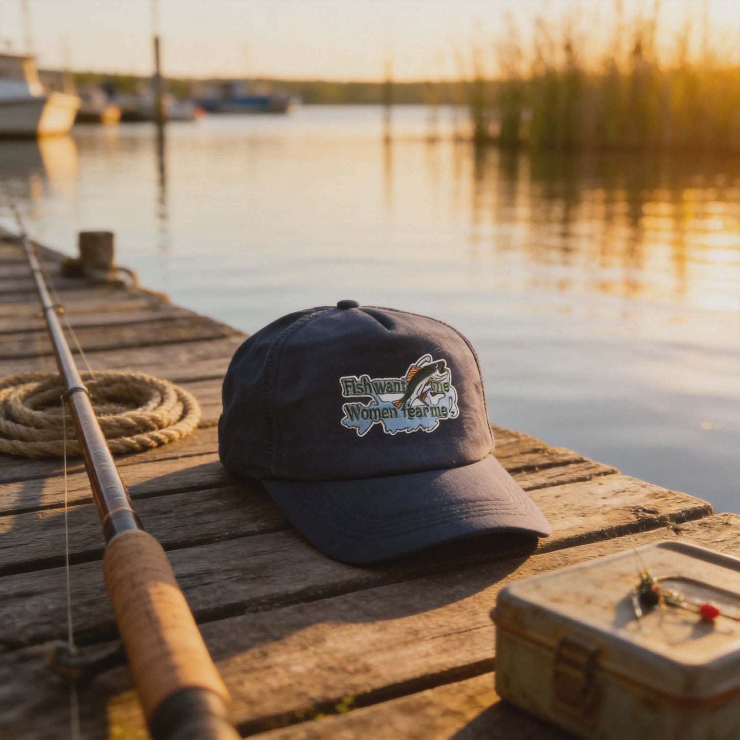 Fish Want Me, Women Fear Me” Navy Trucker Hat – Funny Fishing Mesh Cap