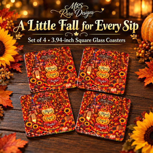 Sips of Gratitude Fall Glass Coasters – Set of 4