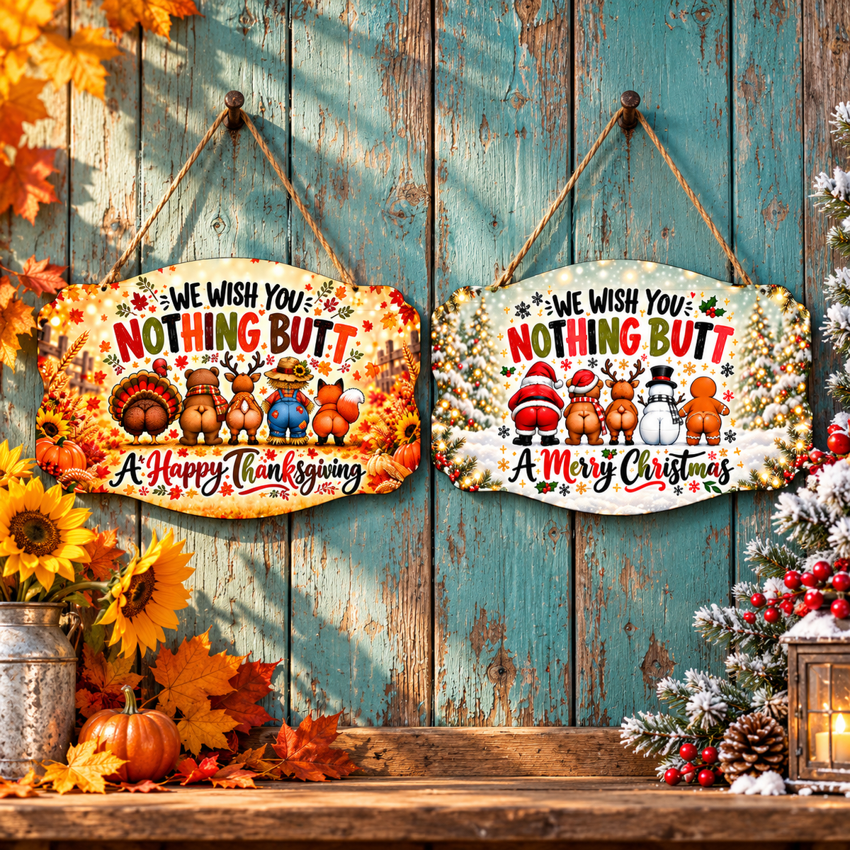 MRS Rare Designs Fall and Winter Animal Butts Seasonal Sign