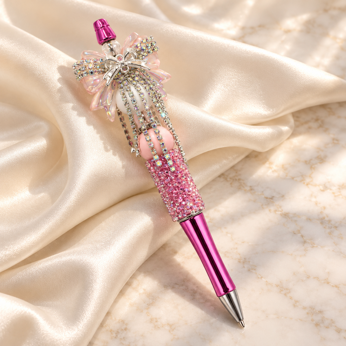 Blush & Bling Pink Rhinestone Bow Pen
