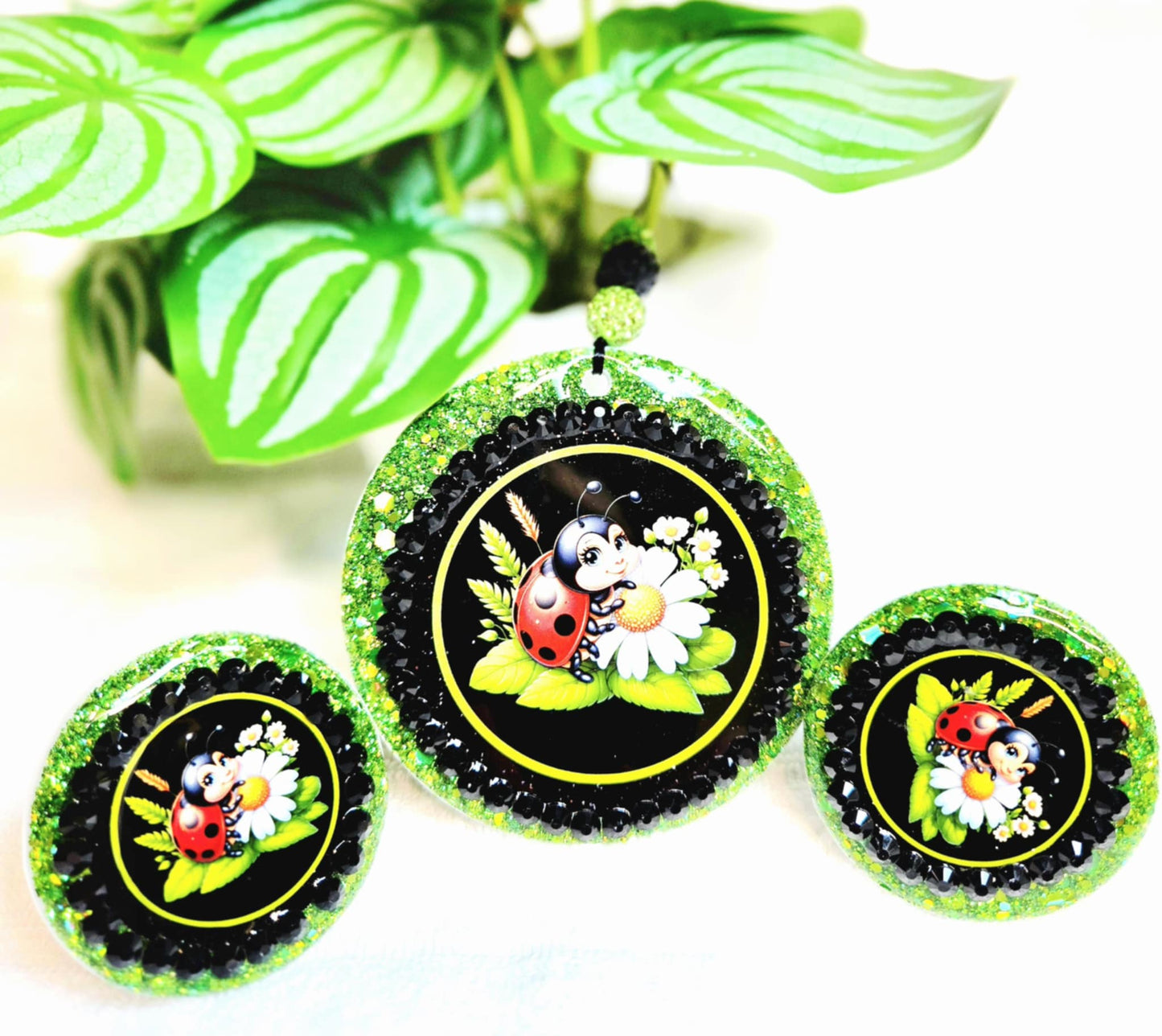 Ladybug Blossoms Car Charm & Clip Set