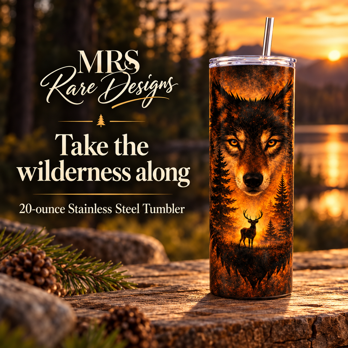 Amber Wilderness Wolf 20-Ounce Stainless Steel Tumbler