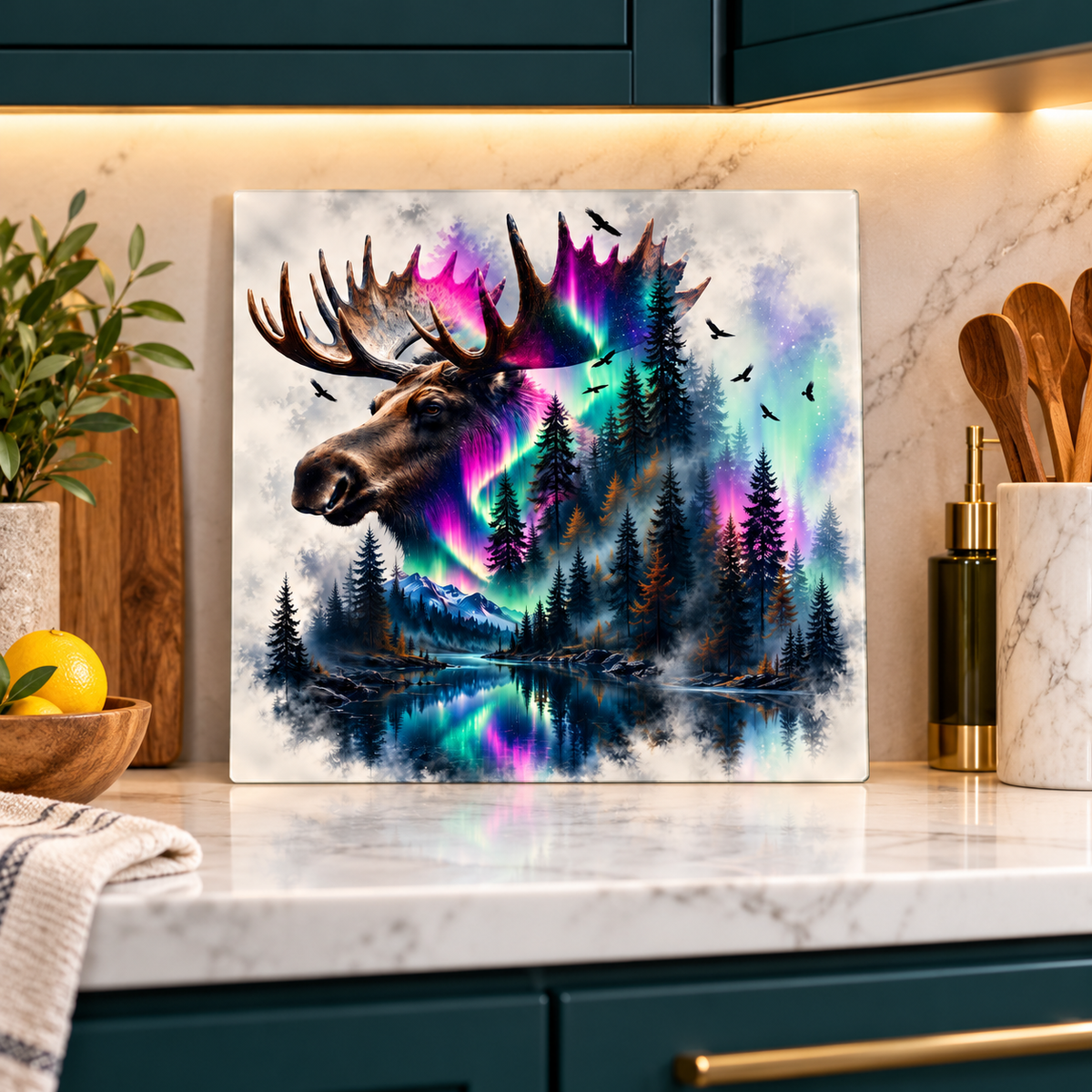 Northern Majesty Moose Square Glass Cutting Board – 9 Inch