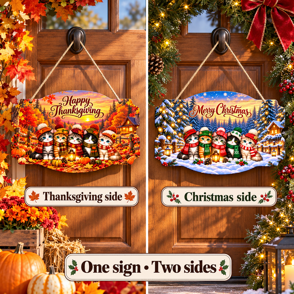 Cozy Kitty Seasons Double-Sided Metal Sign