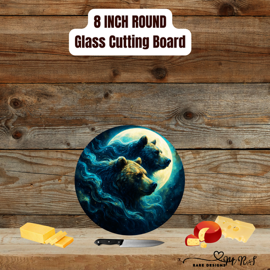 Moonlit Trail Bears — 8″ Round Glass Cutting Board