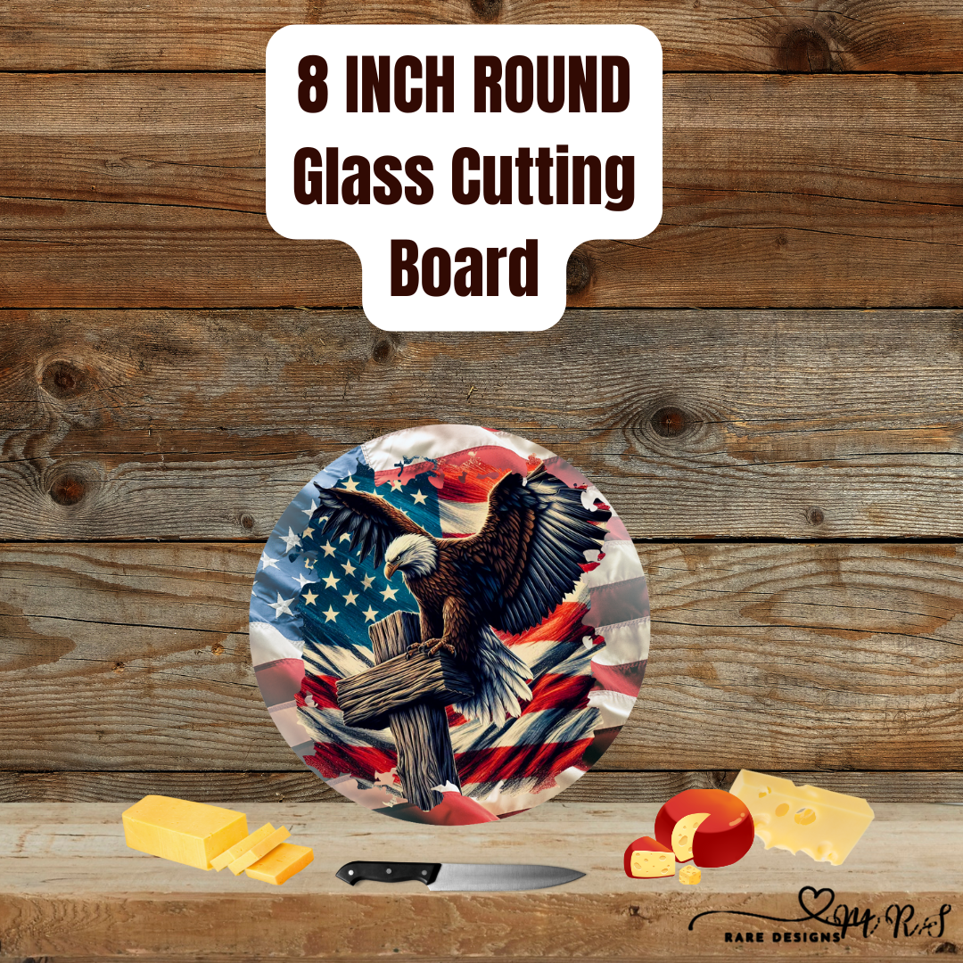 Patriotic Eagle 8-Inch Round Glass Cutting Board